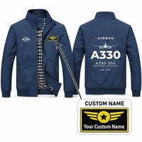 Thumbnail for Airbus A330-300 Stylish Jackets - Stand Collar - Heritage + Name - Navy Blue