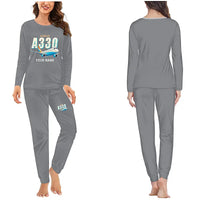 Thumbnail for Airbus A330-300 - Women Pajamas - Cartoon Chest + Name - Gray