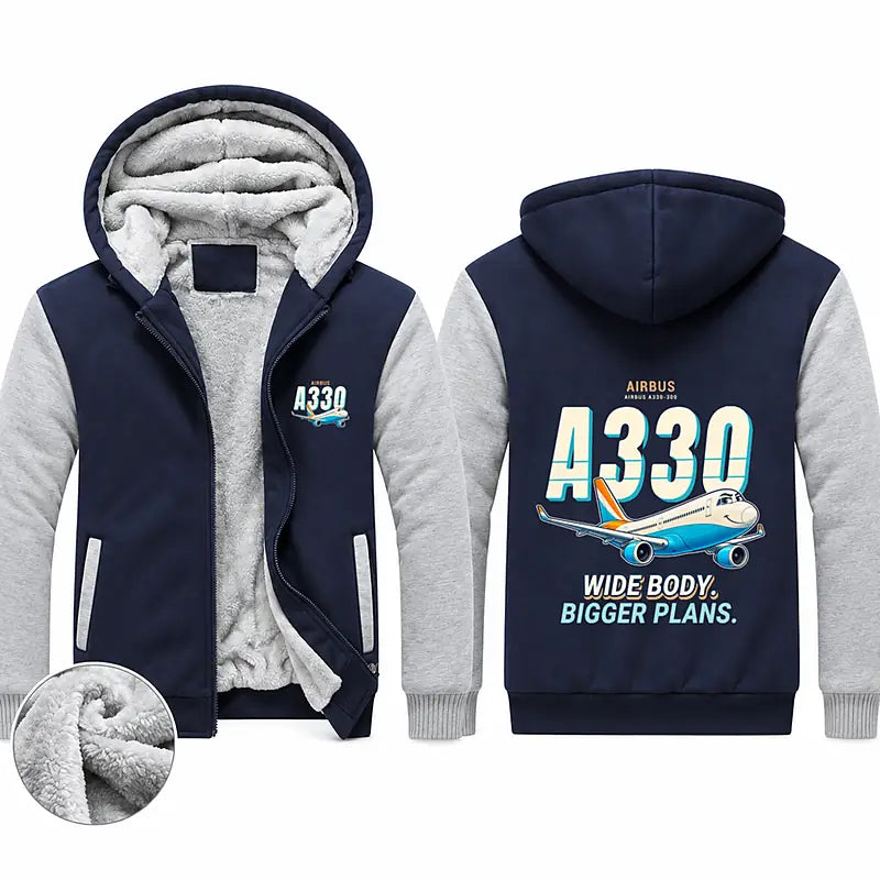 Airbus A330-300 Zipped Sweatshirts - Cartoon - Navy & Gray