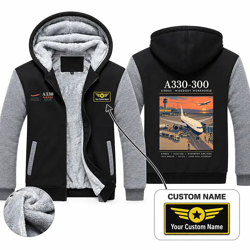Airbus A330-300 Zipped Sweatshirts - Poster + Name - Black & Gray