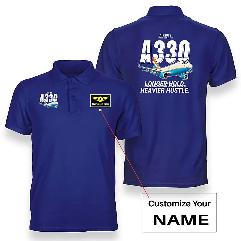 Airbus A330-300P2F - Cartoon - Double-Side Polo - Blue + Name