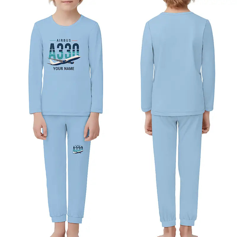 Airbus A330-300P2F - Children Pajamas - Original Chest + Name - Light Blue