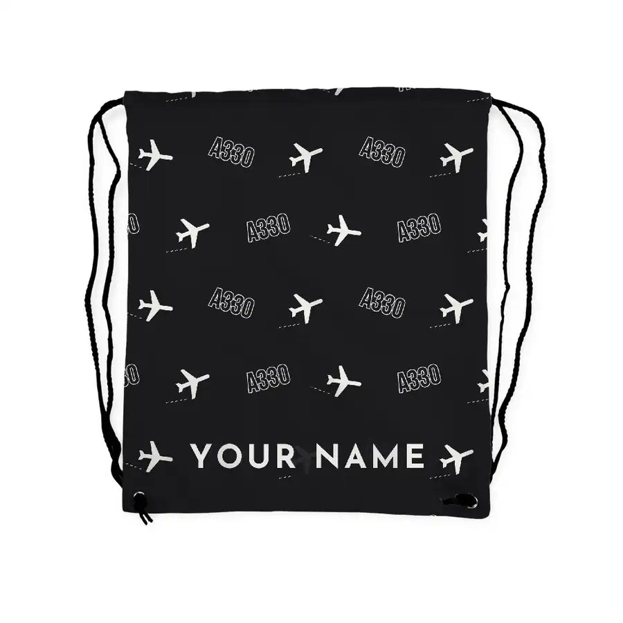 Airbus A330-300P2F - Drawstring Bag - 3D Pattern + Name - Black
