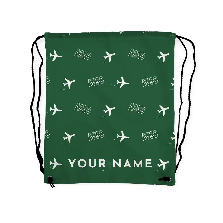 Airbus A330-300P2F - Drawstring Bag - 3D Pattern + Name - Green