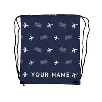 Thumbnail for Airbus A330-300P2F - Drawstring Bag - 3D Pattern + Name - Navy Blue