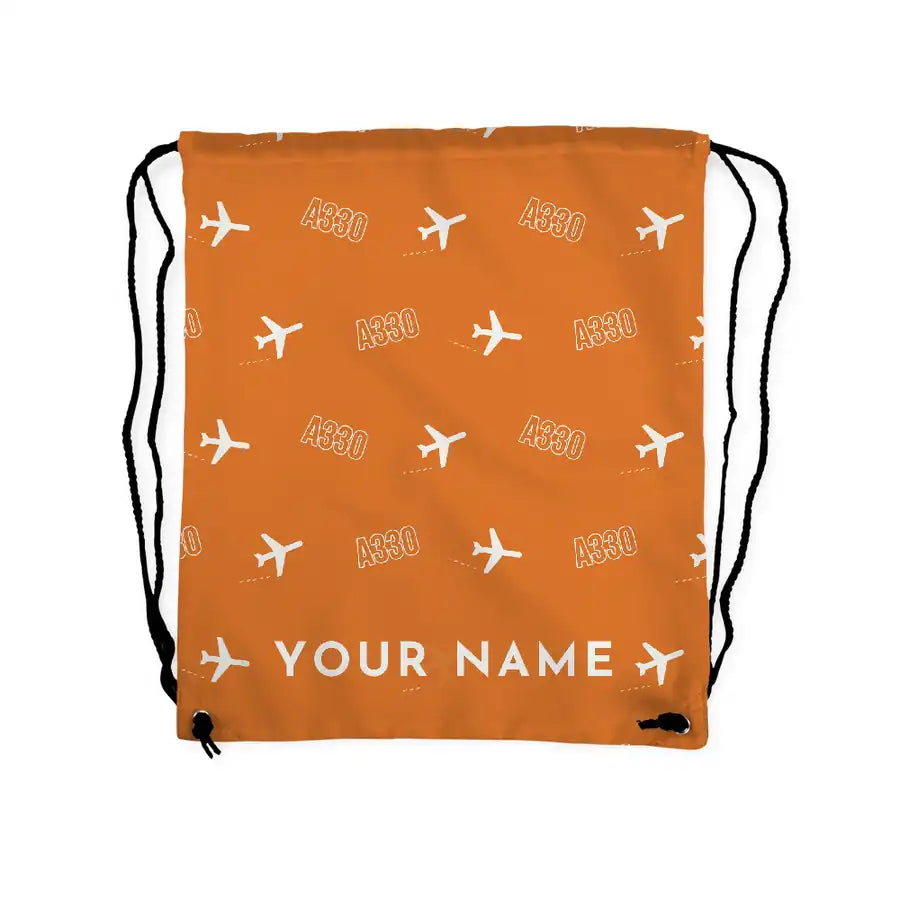 Airbus A330-300P2F - Drawstring Bag - 3D Pattern + Name - Orange