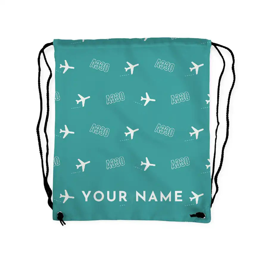 Airbus A330-300P2F - Drawstring Bag - 3D Pattern + Name - Turquoise