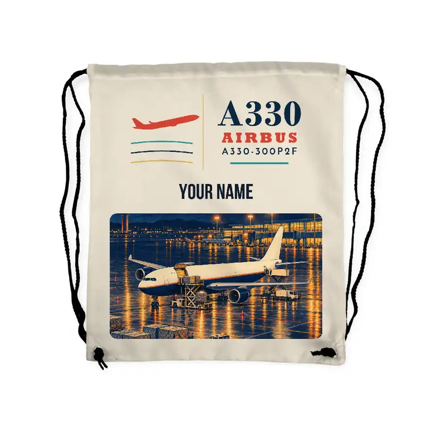 Airbus A330-300P2F - Drawstring Bag - Classic + Name - Beige