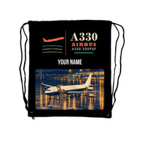 Thumbnail for Airbus A330-300P2F - Drawstring Bag - Classic + Name - Black