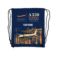 Thumbnail for Airbus A330-300P2F - Drawstring Bag - Classic + Name - Dark Blue