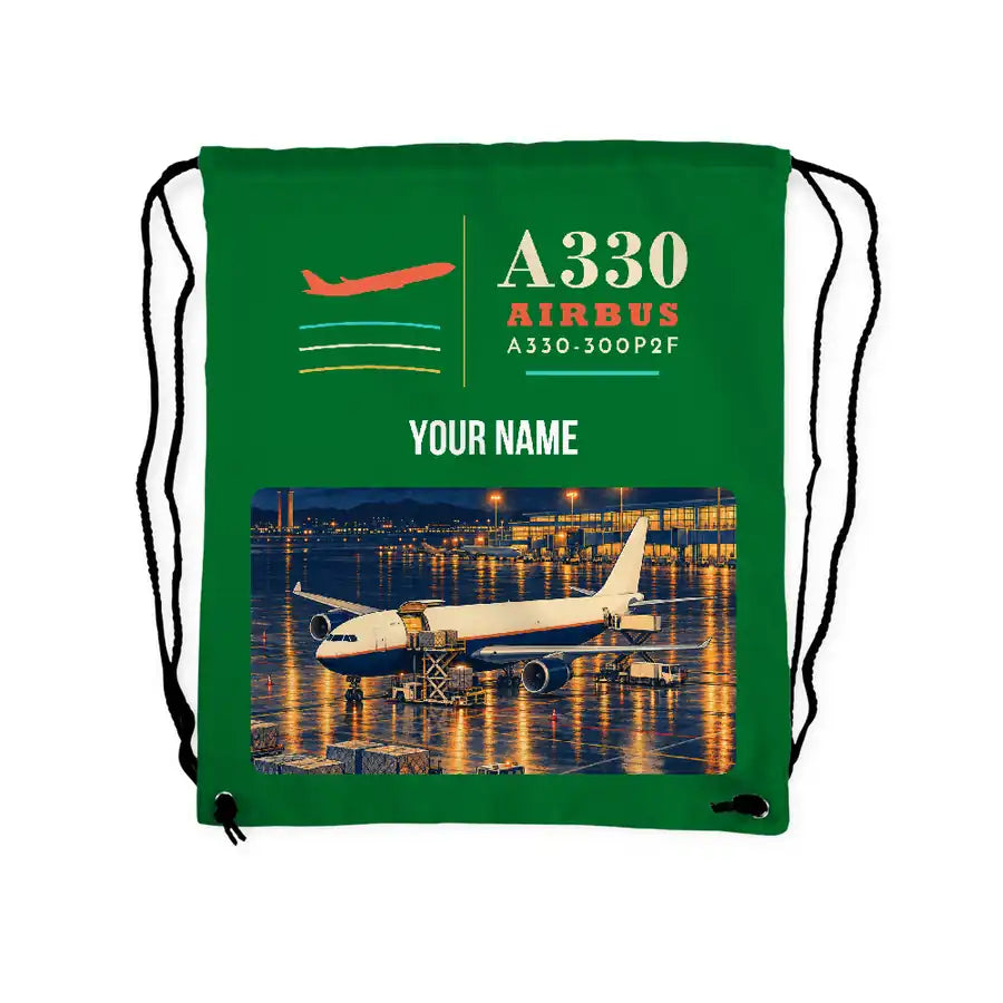 Airbus A330-300P2F - Drawstring Bag - Classic + Name - Green