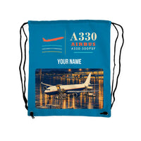 Thumbnail for Airbus A330-300P2F - Drawstring Bag - Classic + Name - Light Blue