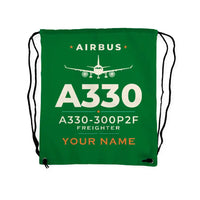 Thumbnail for Airbus A330-300P2F - Drawstring Bag - Heritage + Name - Green