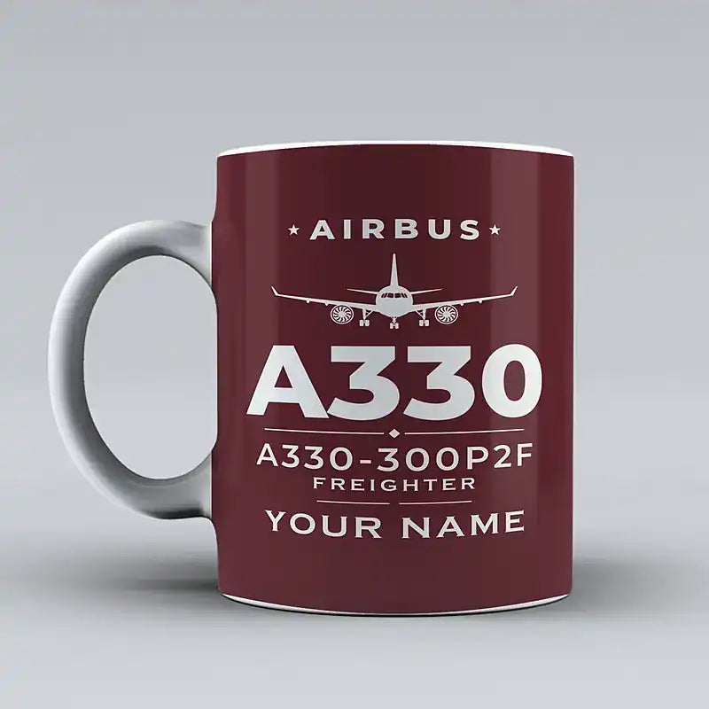 Airbus A330-300P2F - Heritage + Name - Mug - Dark Red