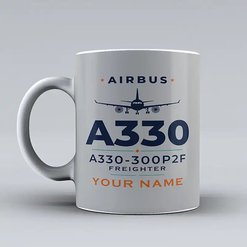 Airbus A330-300P2F - Heritage + Name - Mug - Light Gray