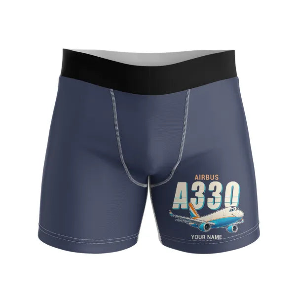 Airbus A330-300P2F - Men Boxers - Cartoon + Name - Navy Blue