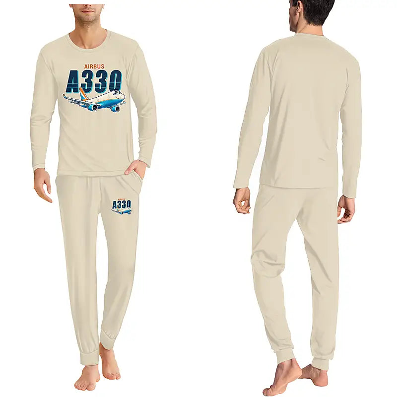 Airbus A330-300P2F - Men Pajamas - Cartoon Chest - Beige