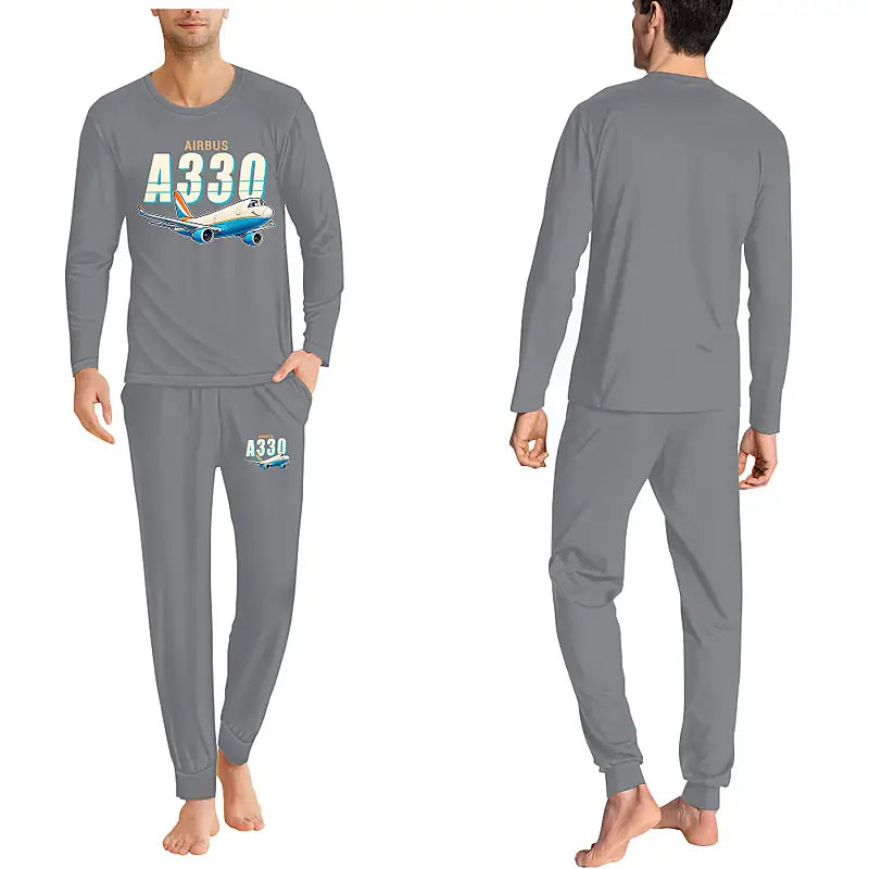 Airbus A330-300P2F - Men Pajamas - Cartoon Chest - Gray