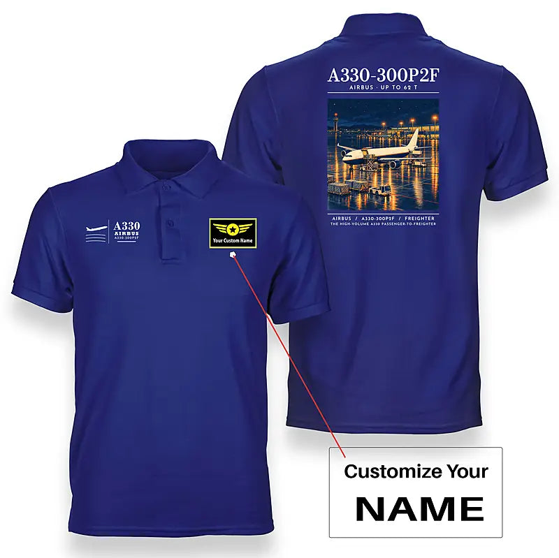 Airbus A330-300P2F - Poster - Double-Side Polo - Blue + Name