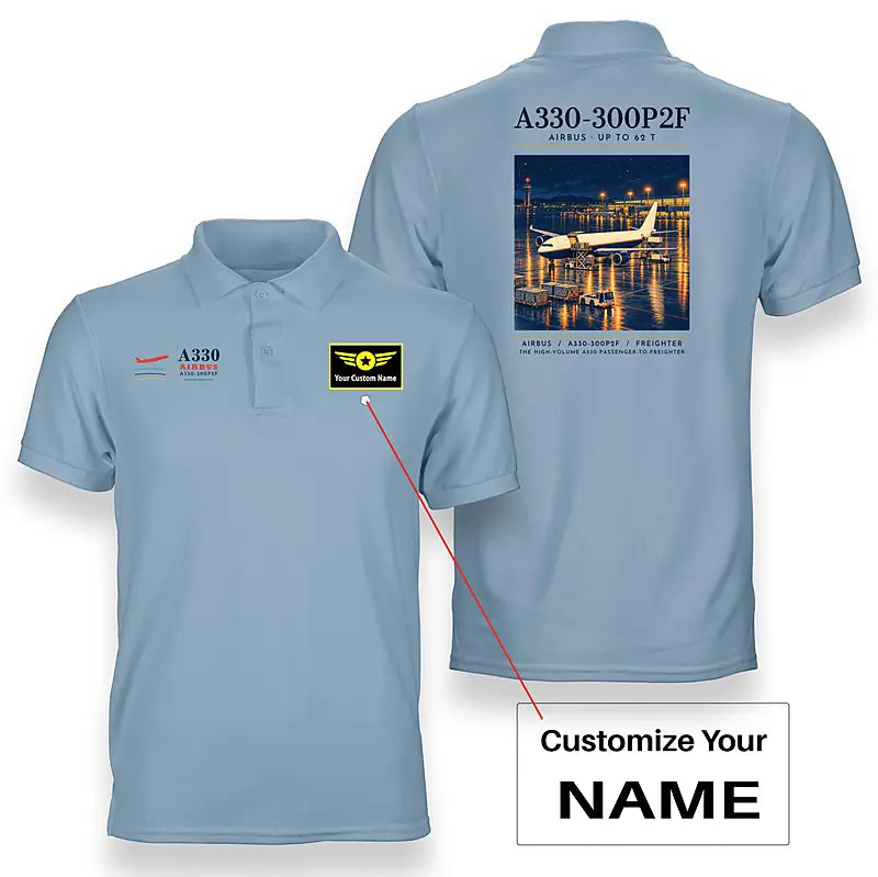 Airbus A330-300P2F - Poster - Double-Side Polo - Light Blue + Name