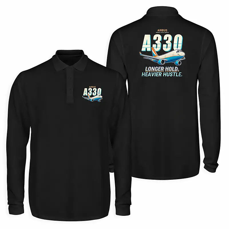 Airbus A330-300P2F Premium Polo T-Shirts - Cartoon - Long Sleeve - Black