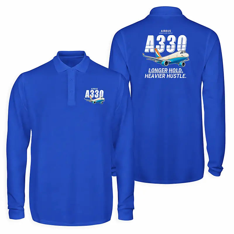 Airbus A330-300P2F Premium Polo T-Shirts - Cartoon - Long Sleeve - Blue