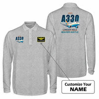 Thumbnail for Airbus A330-300P2F Premium Polo T-Shirts - Cartoon + Name - Long Sleeve - Gray