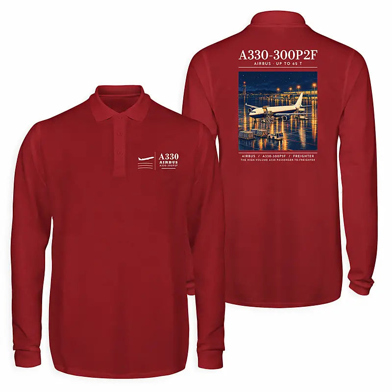 Airbus A330-300P2F Premium Polo T-Shirts - Poster - Long Sleeve - Dark Red
