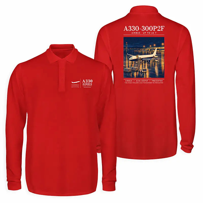 Airbus A330-300P2F Premium Polo T-Shirts - Poster - Long Sleeve - Red