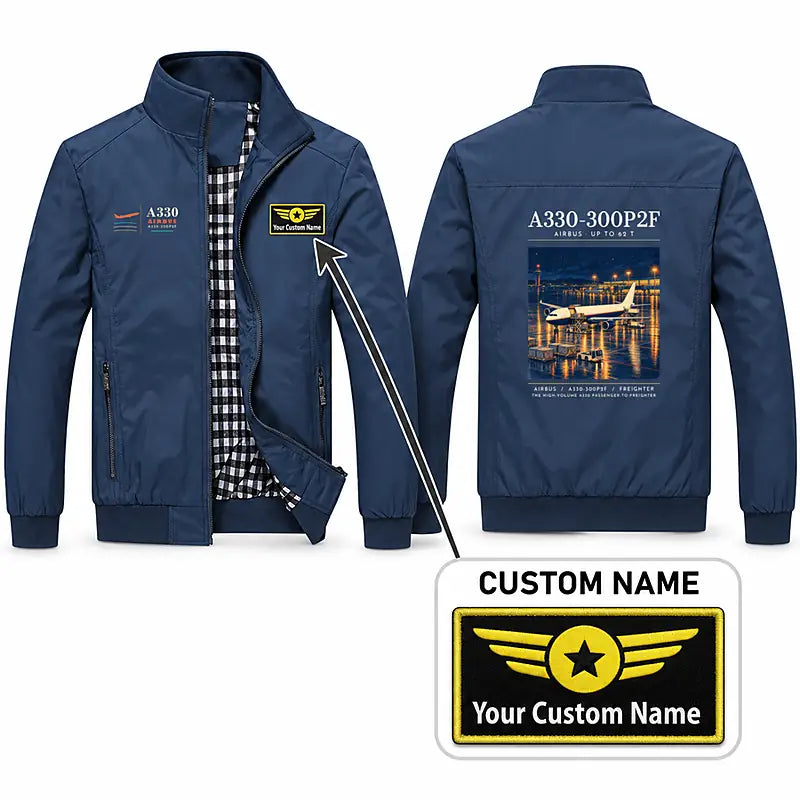Airbus A330-300P2F Stylish Jackets - Stand Collar - Poster + Name - Navy Blue