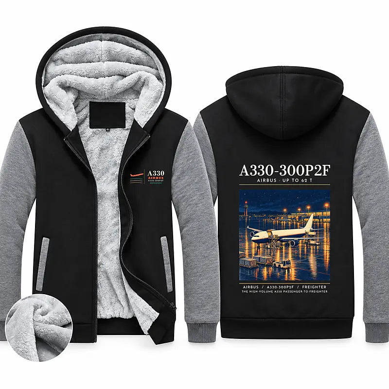 Airbus A330-300P2F Zipped Sweatshirts - Poster - Black & Gray