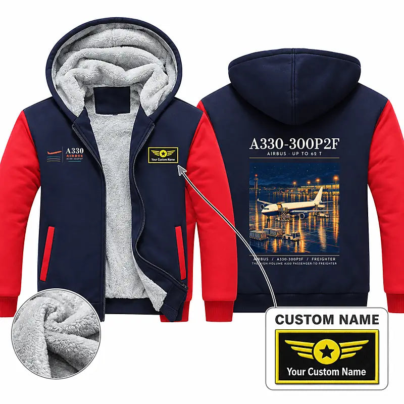 Airbus A330-300P2F Zipped Sweatshirts - Poster + Name - Navy & Red
