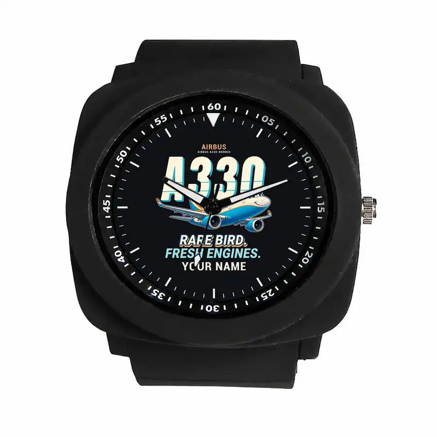 Airbus A330-800neo - Cartoon + Name - Rubber Strap - Black