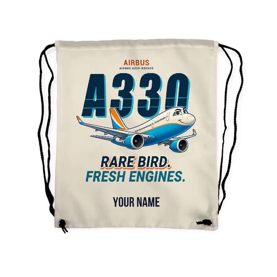 Airbus A330-800neo - Drawstring Bag - Cartoon + Name - Beige