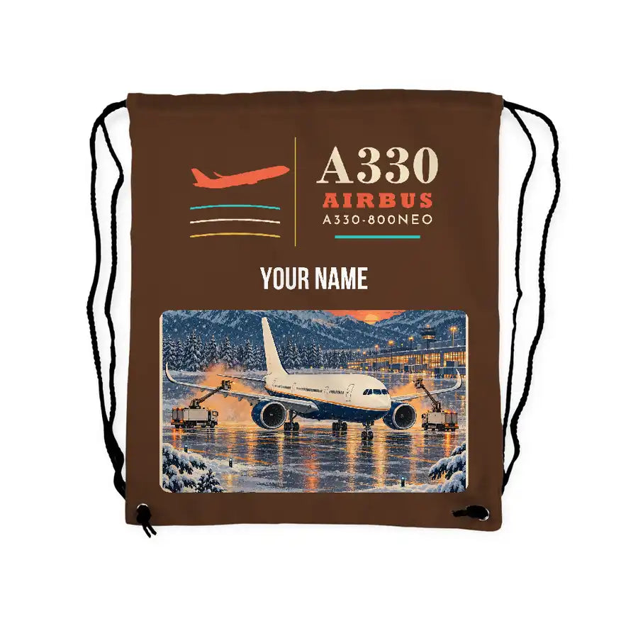 Airbus A330-800neo - Drawstring Bag - Classic + Name - Brown