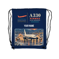 Thumbnail for Airbus A330-800neo - Drawstring Bag - Classic + Name - Dark Blue