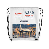 Thumbnail for Airbus A330-800neo - Drawstring Bag - Classic + Name - White