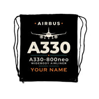 Thumbnail for Airbus A330-800neo - Drawstring Bag - Heritage + Name - Black