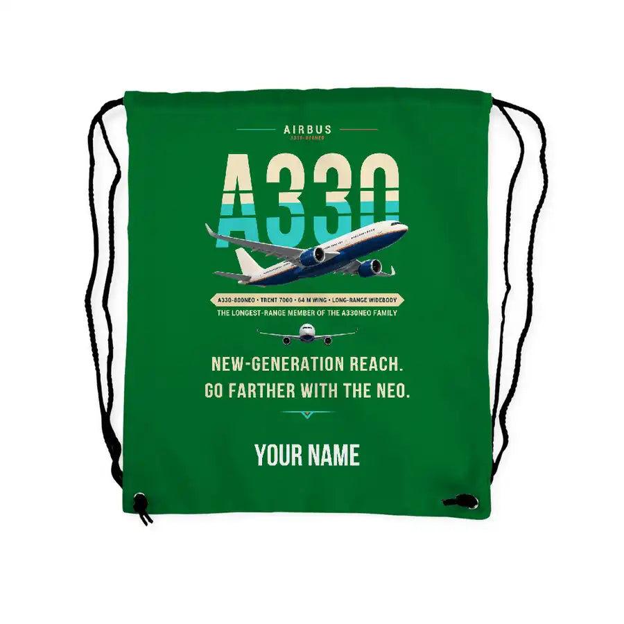 Airbus A330-800neo - Drawstring Bag - Original + Name - Green
