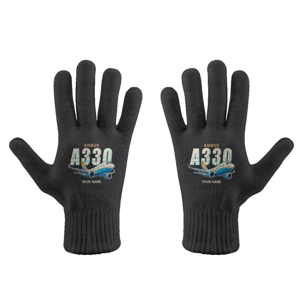 Airbus A330-800neo - Gloves - Full - Cartoon + Name - Black