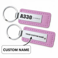 Thumbnail for Airbus A330-800neo - Leather Key Chain - Faux Leather - Tag - Pink + Name