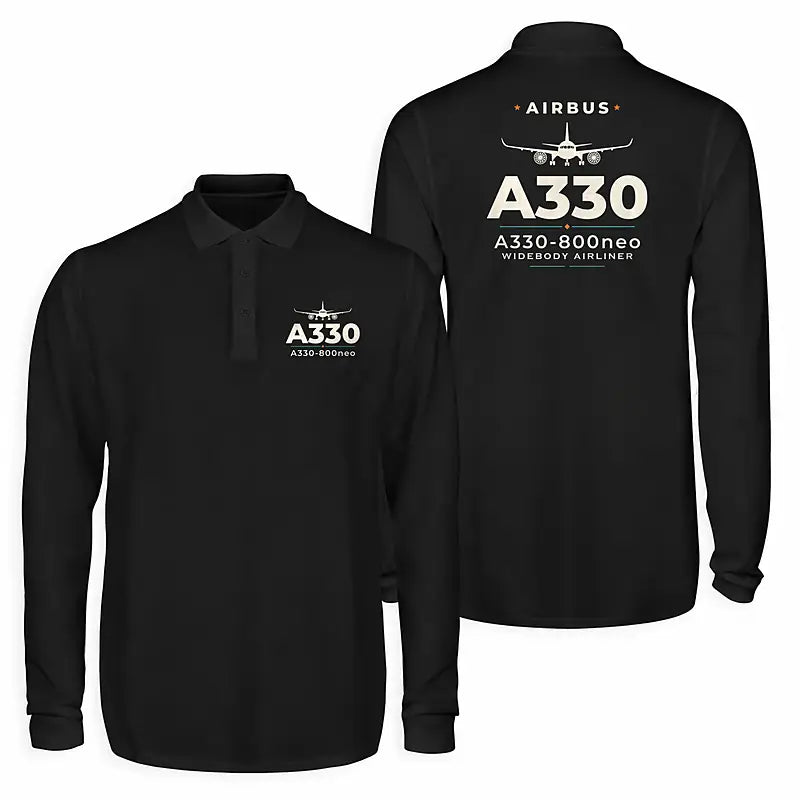 Airbus A330-800neo Premium Polo T-Shirts - Heritage - Long Sleeve - Black