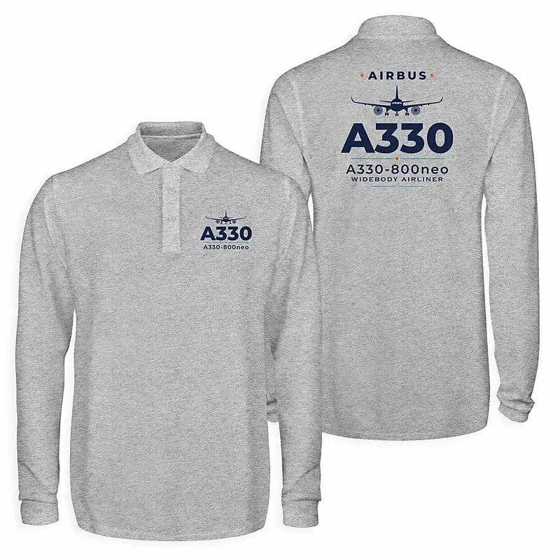 Airbus A330-800neo Premium Polo T-Shirts - Heritage - Long Sleeve - Gray