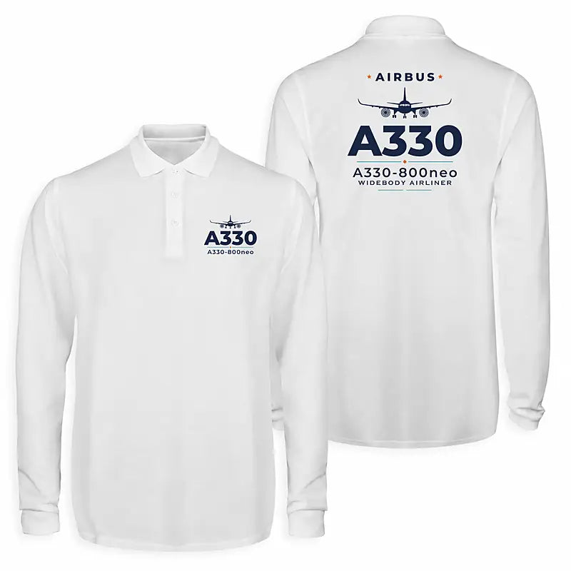 Airbus A330-800neo Premium Polo T-Shirts - Heritage - Long Sleeve - White