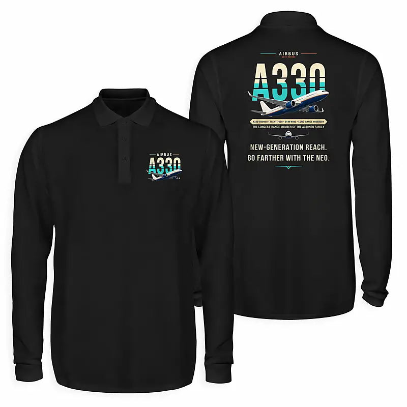 Airbus A330-800neo Premium Polo T-Shirts - Original - Long Sleeve - Black