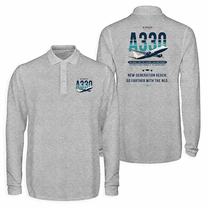 Airbus A330-800neo Premium Polo T-Shirts - Original - Long Sleeve - Gray