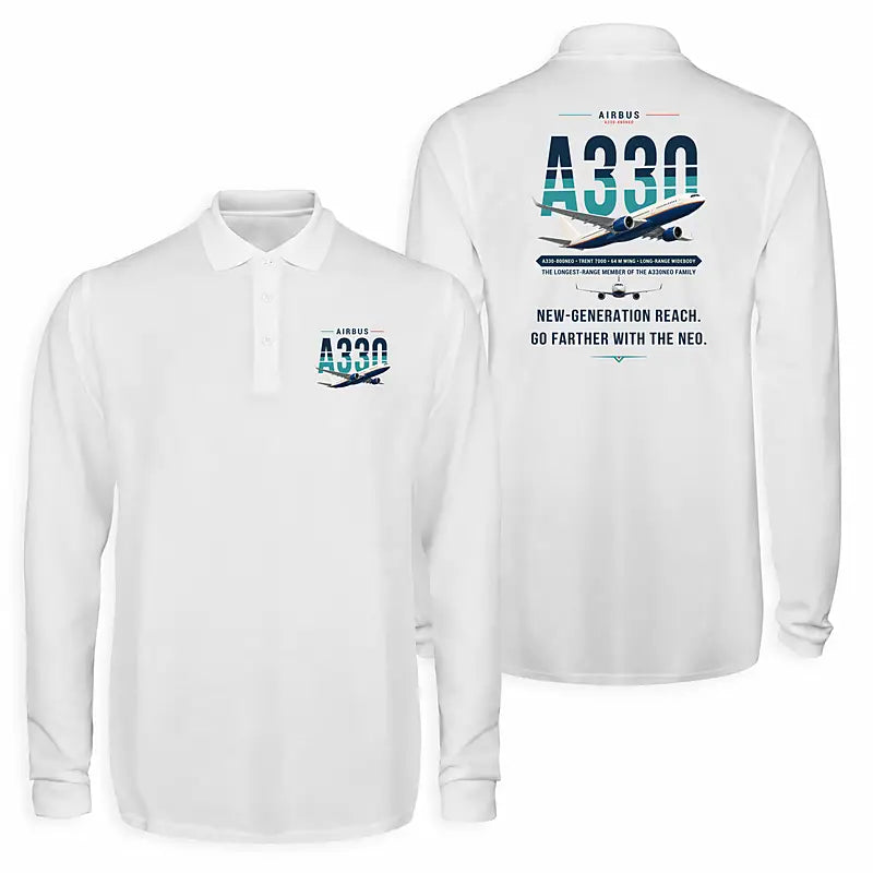 Airbus A330-800neo Premium Polo T-Shirts - Original - Long Sleeve - White