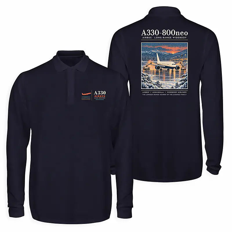 Airbus A330-800neo Premium Polo T-Shirts - Poster - Long Sleeve - Dark Blue