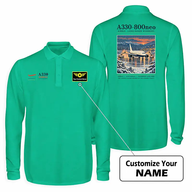 Airbus A330-800neo Premium Polo T-Shirts - Poster + Name - Long Sleeve - Green
