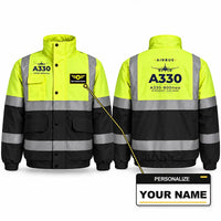 Thumbnail for Airbus A330-800neo Reflective Winter Jackets - Heritage + Name - Fluorescent Yellow & Navy
